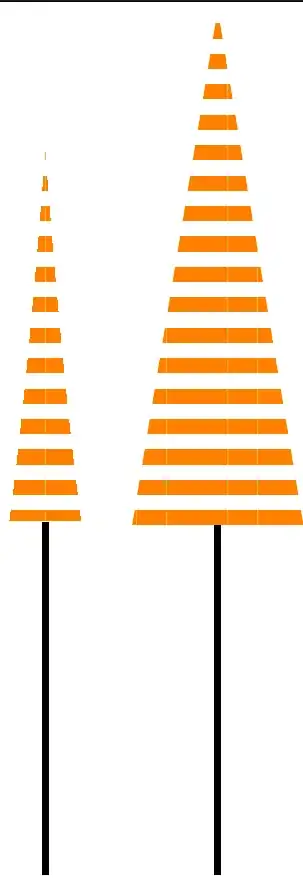 orange-striped arrow and orange-striped triangle on black lines