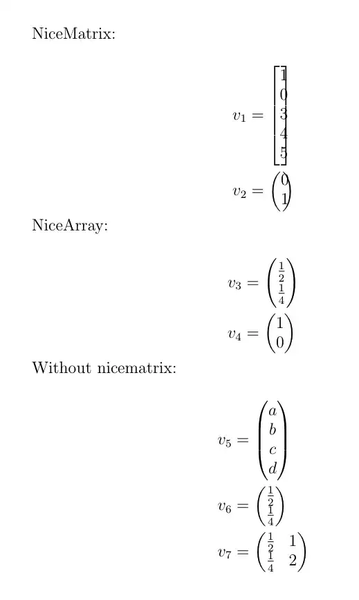 various types of column matrices