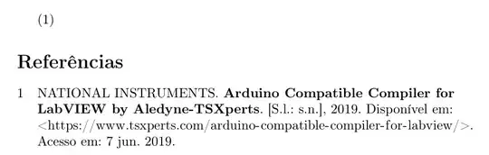 "NATIONAL INSTRUMENTS. Arduino Compatible Compiler for LabVIEW by Aledyne-TSXperts. [S.l.: s.n.], 2019. Disponível em: <https://www.tsxperts.com/arduino-compatible-compiler-for-labview/>. Acesso em: 7 jun. 2019." with URL in normal document font.