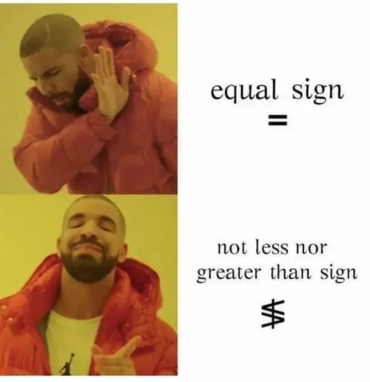 equal? no, not less or greater