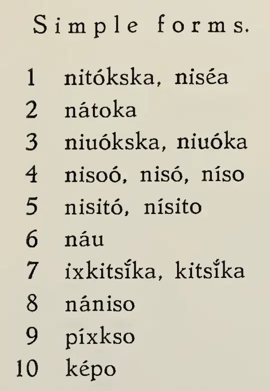 Blackfoot numerals one through ten