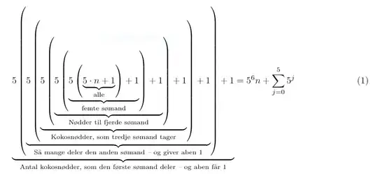 Nested parantheses with \underbrace creating space above