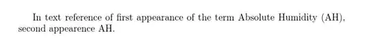 In text reference of first appearance of the term Absolute Humidity (AH), second appearence AH.