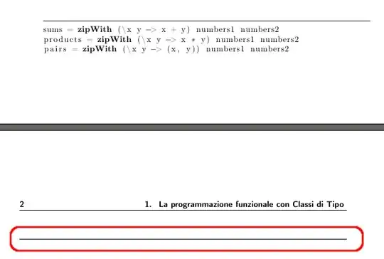 image showing the extra rule at the start of the new page
