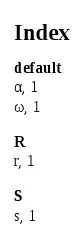 image of index, greek letters appear in default group