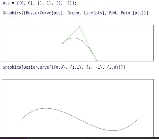 BezierCurve of 3 points, showing control-points lines