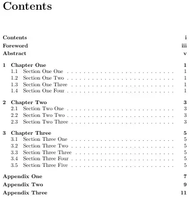 TOC of a memoir document with custom spacing for chapters