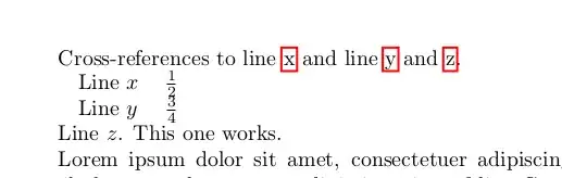 Screenshot, with links $x$ and $y$ each framed in red at the top, and the table with two lines below, followed by the $z$ line in a paragraph outside the table