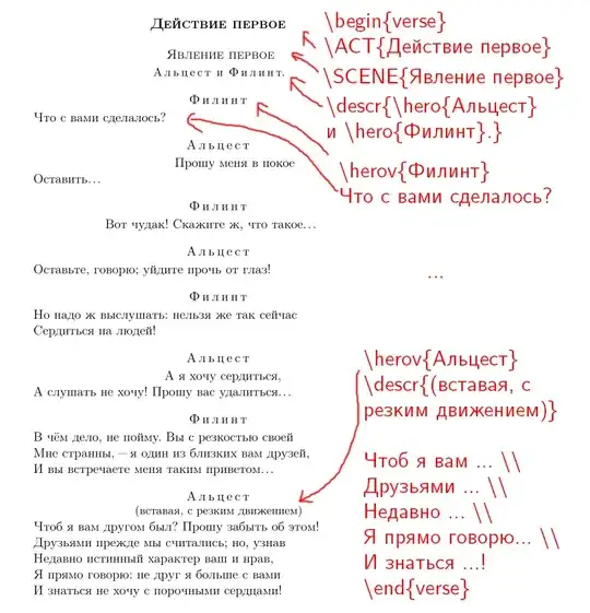 Verse typeset with custom headers in between