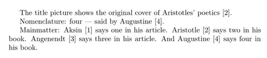 The title picture shows the original cover of Aristotles’ poetics [2].
Nomenclature: four — said by Augustine [4].
Mainmatter: Aksin [1] says one in his article. Aristotle [2] says two in his
book. Angenendt [3] says three in his article. And Augustine [4] says four in
his book.