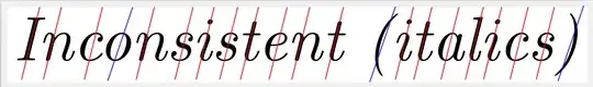 Italics example with superimposed lines