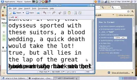 Screenshot showing overlapping letters on the final line
