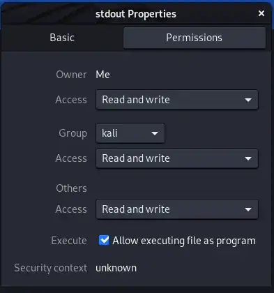 stdout permissions info