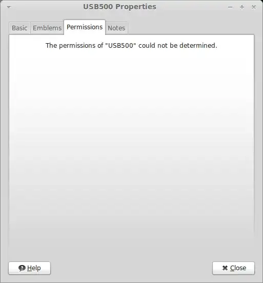 The permissions of "USB500" could not be determined