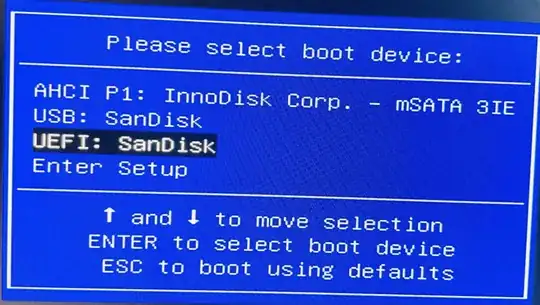 uefi boot device selected in boot menu