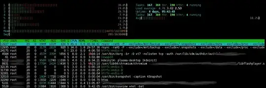 Output of htop shortly after the hang