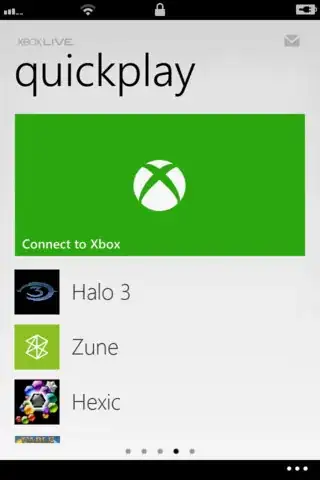 Screenshot of the "quickplay" menu in My Xbox LIVE for iOS