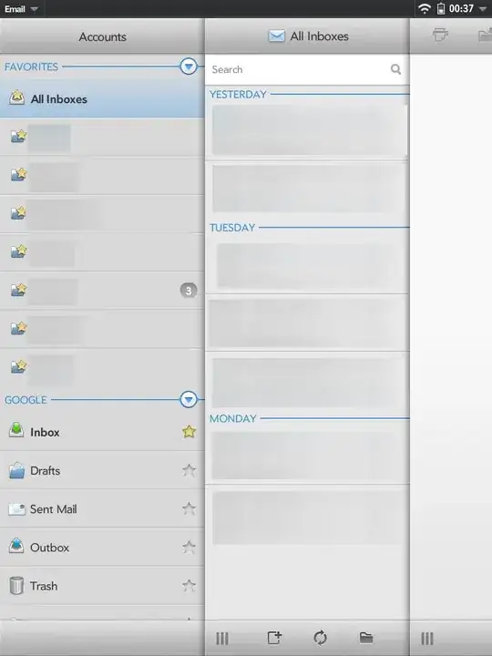 hp touchpad email app 3 panes vertical