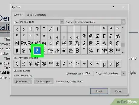 Image titled Insert a Rupee Symbol in Word Step 8
