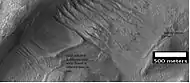 HiRISE image, taken under HiWish program, of gullies in a crater in Terra Sirenum