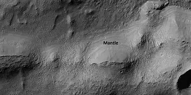 Smooth mantle with layers, as seen by HiRISE under HiWish program