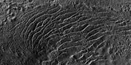 Ridges forming from cracks, as seen by HiRISE under HiWish program. Box in upper left shows size of football field.