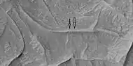 Close view of ridges, from a previous image, as seen by HiRISE under HiWish program.  Arrows indicate fractures in ridge