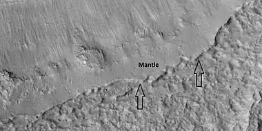 Close view of the edge of mantle, as seen by HiRISE under the HiWish program