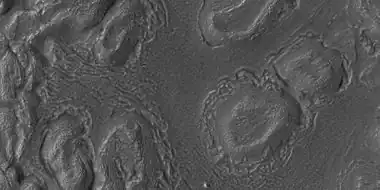Close view of mounds and brain terrain, as seen by HiRISE under HiWish program