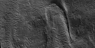 Tongue-shaped glacier, as seen by HiRISE under HiWish program. Note: this is an enlargement of the previous image.