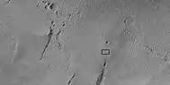 Close view of pits, as seen by HiRISE under HIWish program. The box shows the size of the pits.  Some pits are as wide as a football field is long.