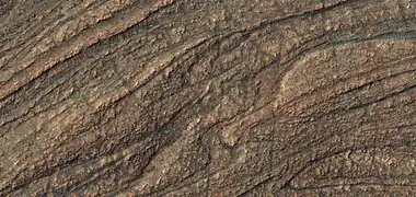 Close view of ridges in twisted bands, as seen by HiRISE under HiWish program