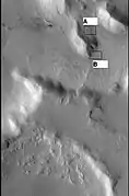CTX context image showing location of next HiRISE image (letter A box)