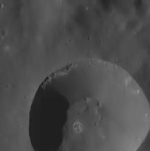 Close up of 12&nbsp;km diameter crater with hollows in the southern half of Jobim