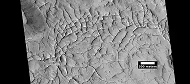 Linear ridge networks, as seen by HiRISE under HiWish program. Location is Amazonis quadrangle.