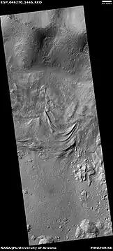 Flow ridges, as seen by HiRISE under the HiWish program. Ridges probably formed at the end of old glacier.