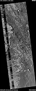 Wide view of layers in Schiaparelli Crater, as seen by HiRISE under HiWish program. Part of the picture is degraded.  Parts of this image are enlarged in other images that follow.