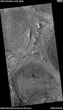 Wide view of twisted bands on the floor of Hellas Planitia, as seen by HiRISE under HiWish program