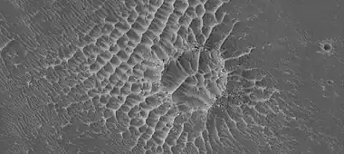 Close view of various shaped dunes  Picture is about 1 km across.  Some dunes would be called star dunes.