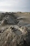 Close view of mud volcanoes on Earth. Location is Gobustan, Azerbaijan.
