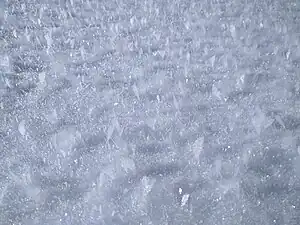 Hoar frost atop snow