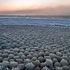 Ice eggs (diameter 5–10 cm) on Stroomi Beach, Tallinn, Estonia