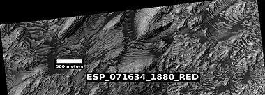 Close view of top of image of Danielson Crater, as seen by HiRISE (ESP_071634_1880).