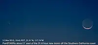 Comet PANSTARRS as observed from Southern California, USA, about 3° east of the new crescent Moon