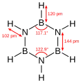 Borazine, a 6-membered inorganic heterocyclic compound (may be aromatic).