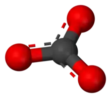 Ball-and-stick model of the carbonate anion
