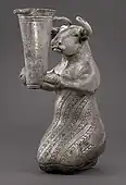 Proto-Elamite kneeling bull holding a spouted vessel; 3100–2900 BC; 16.3×6.3×10.8&nbsp;cm; Metropolitan Museum of Art (New York City)