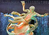 Prometheus, Paul Manship's classic gilded bronze sculpture, 1934, Rockefeller Center, New York City