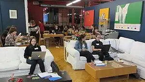 PyLadies of Montreal at a 2015 GitHub party