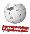 Turkish Wikipedia logo displayed after the two-year anniversary of the ban, with the message "2 yıldır özlüyoruz" (English: "missing you for two years") (2019)